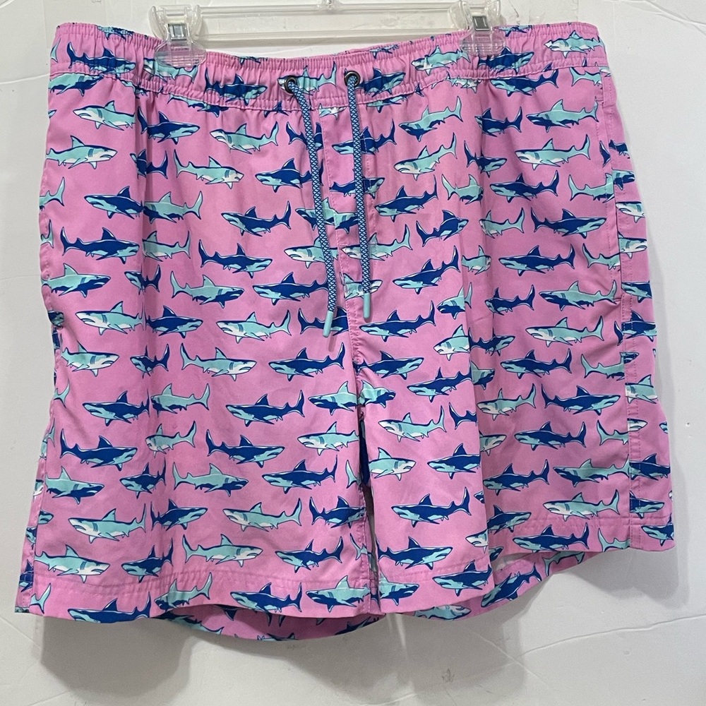Men's resort swim trunk four-way stretch quick dry shark print zip pocket size L